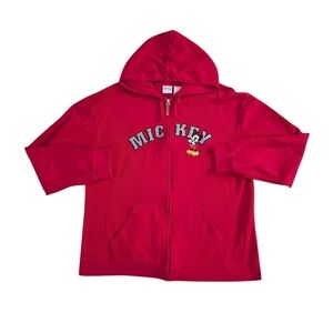 Disney Red Mickey Womens Hoodie Embroidered Full Zip Size L